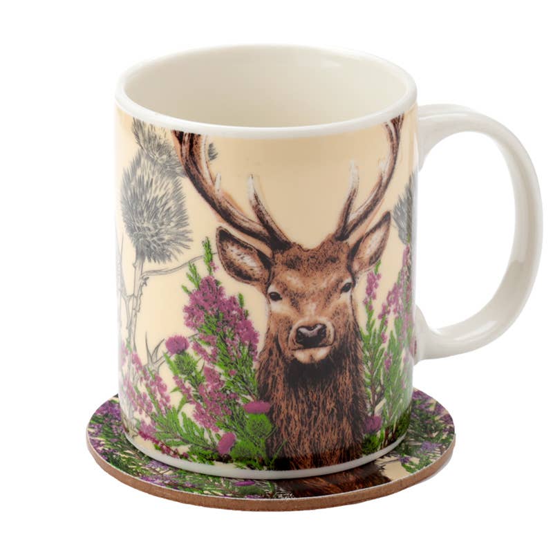 Wild Stag Christmas Porcelain Mug & Coaster Set