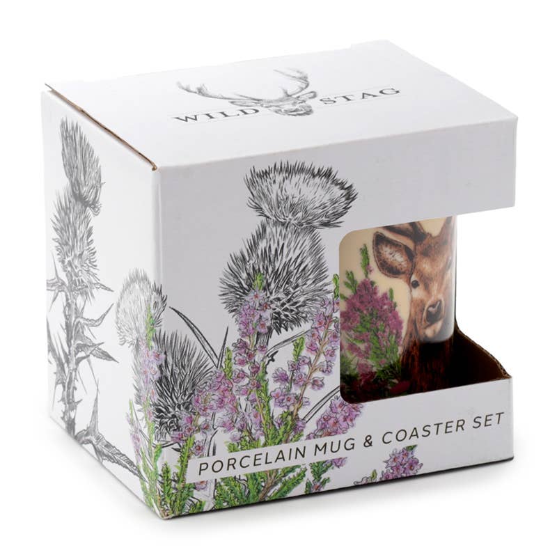 Wild Stag Christmas Porcelain Mug & Coaster Set