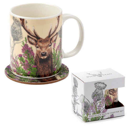 Wild Stag Christmas Porcelain Mug & Coaster Set