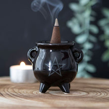 Load image into Gallery viewer, Pentagram Cauldron Ceramic Incense Holder
