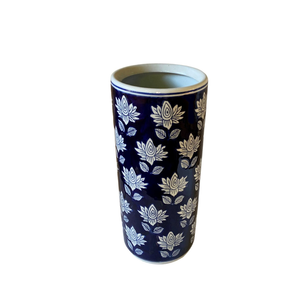 Blue With White Flower Umbrella Stand