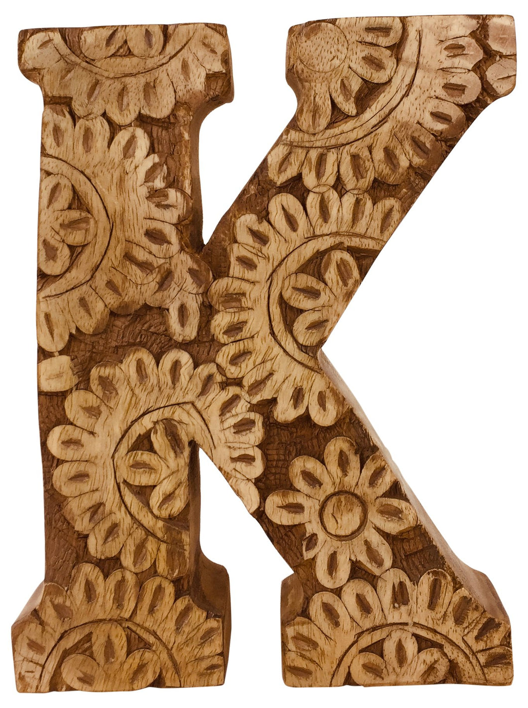 Hand Carved Wooden Flower Letter K