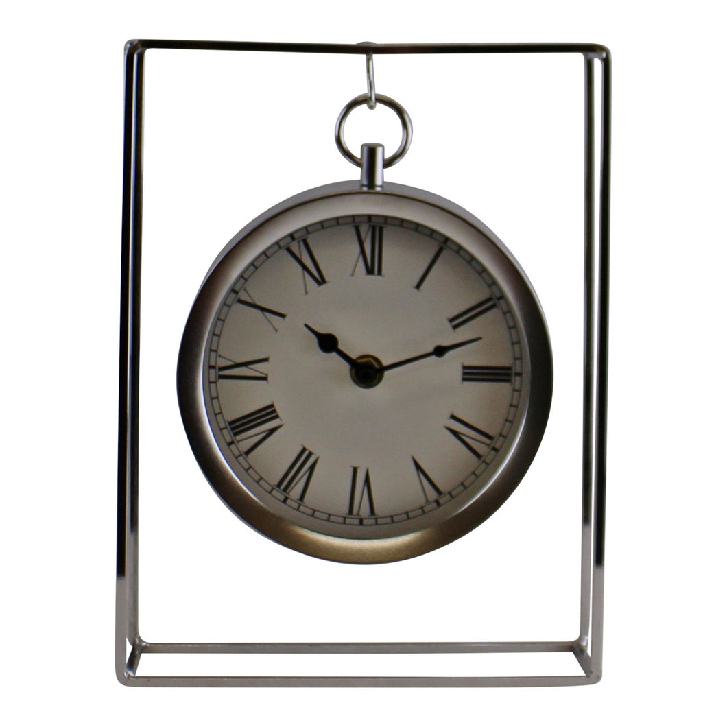 Silver Metal Freestanding Hanging Clock In Frame, 25cm