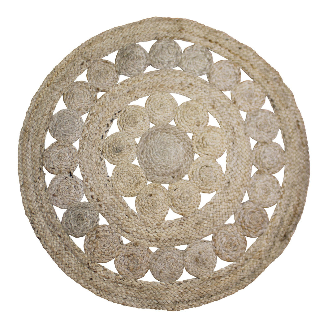Jute Round Woven Rug, Kasbah Design, 90cm
