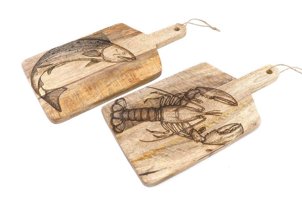 Pair of Engraved Chopping Boards Lobster and Salmon