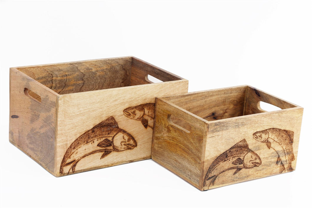 Set Of Two Engraved Salmon Crates