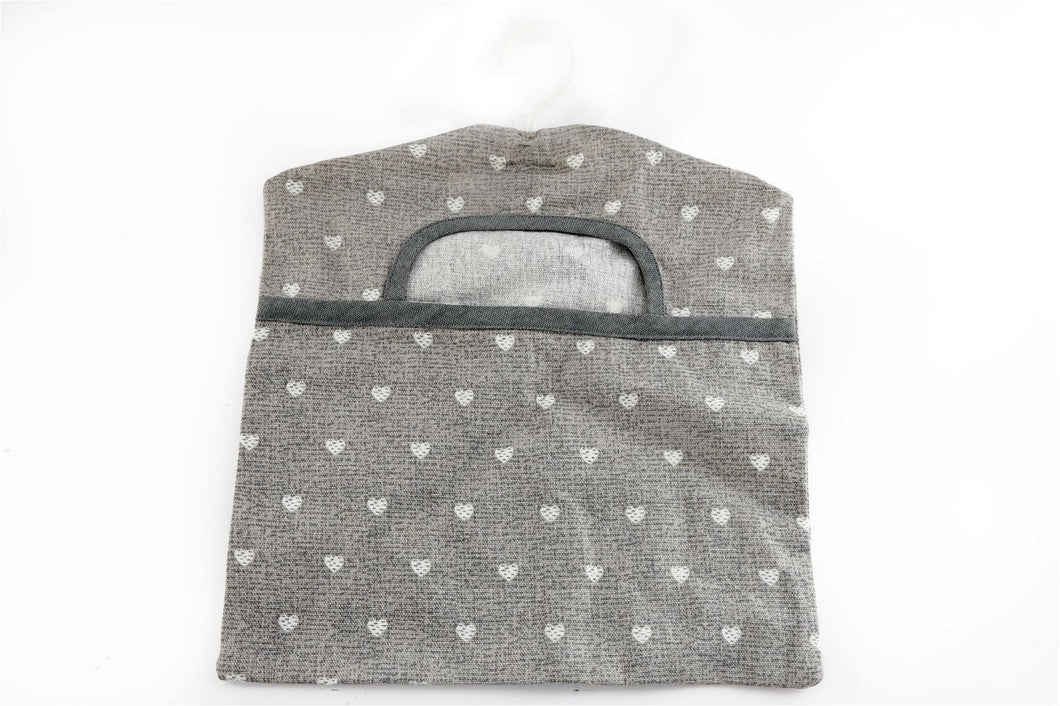 Cotton Peg Bag With Grey Hearts Design