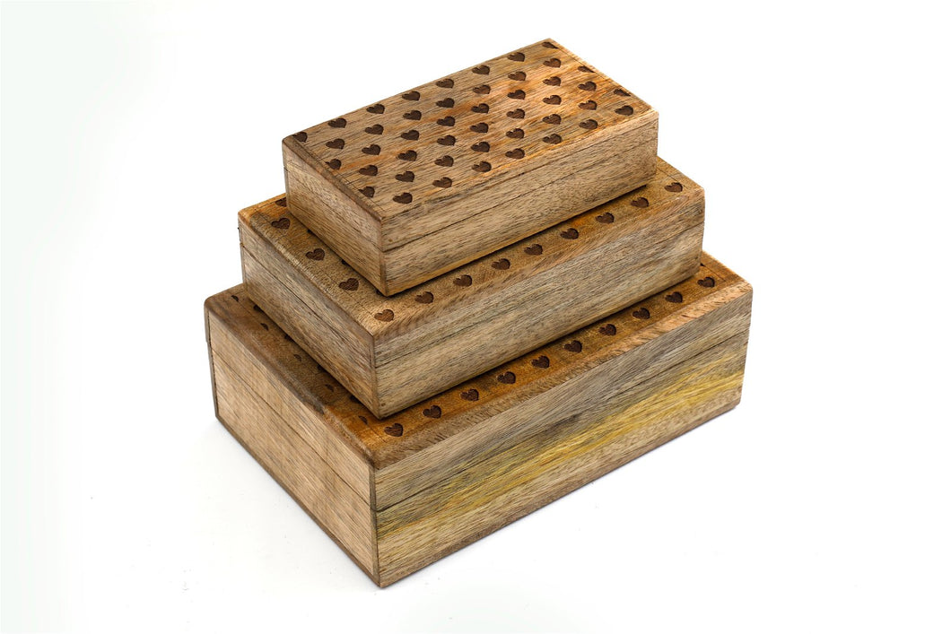 Set of Three Wooden Heart Design Boxes