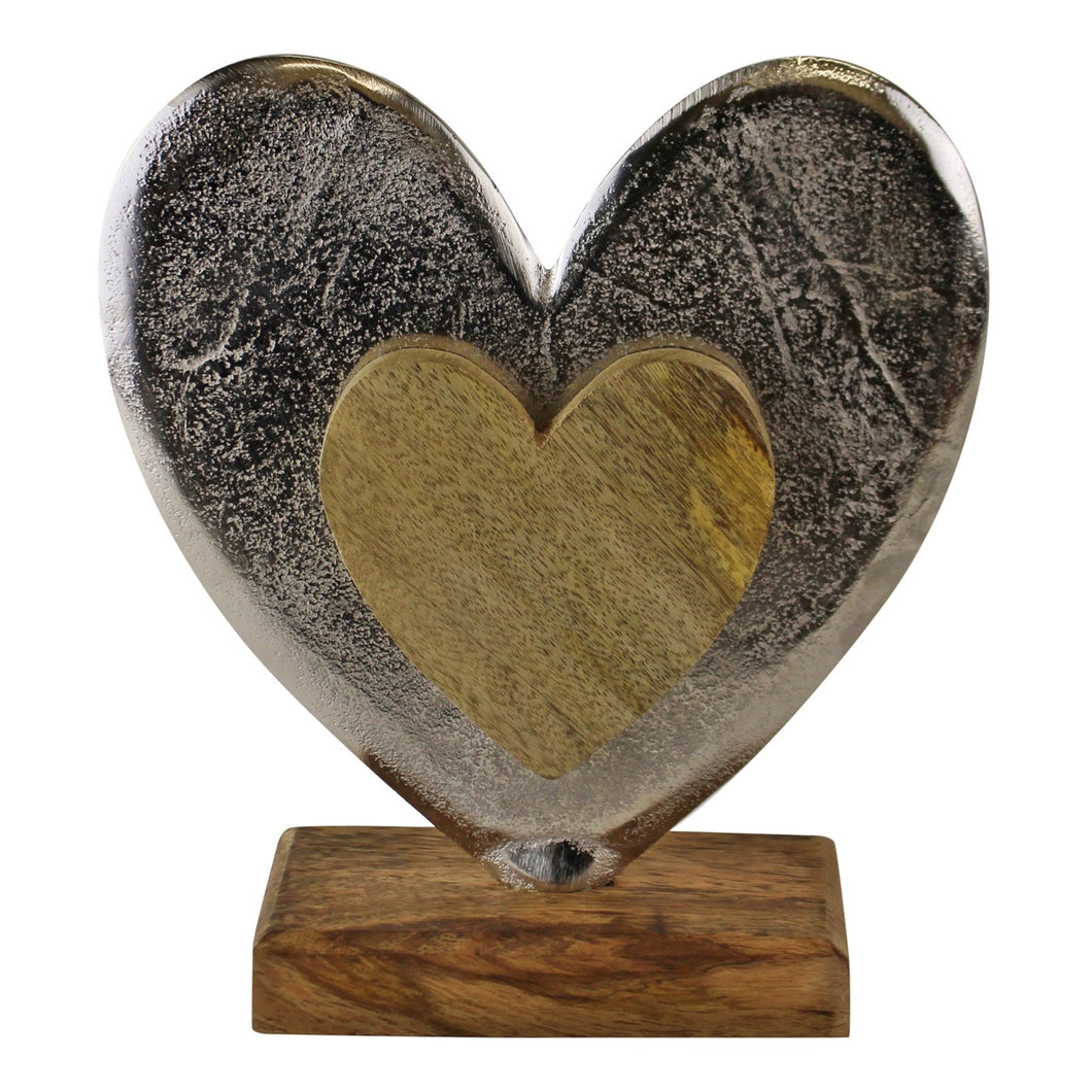 Large Metal and Wood Standing Heart Decoration