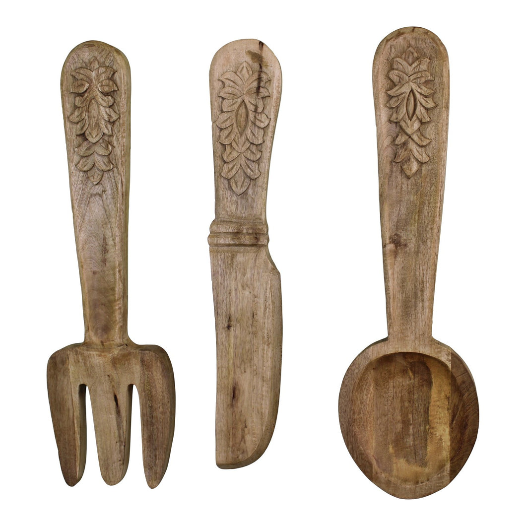 Large Wooden Wall Hanging Cutlery Set of 3