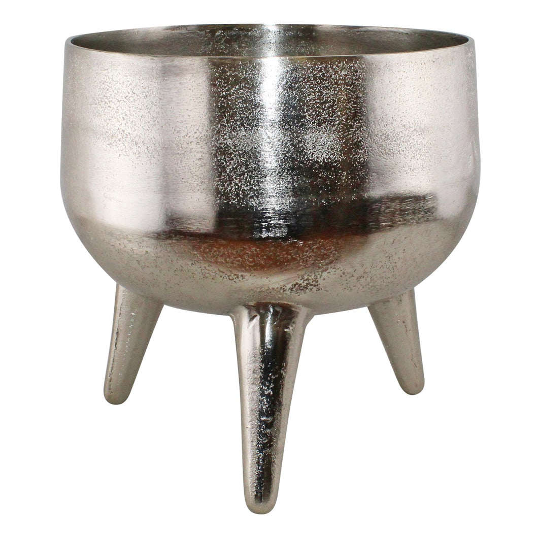 Silver Metal Planter/Bowl With Feet, 27cm