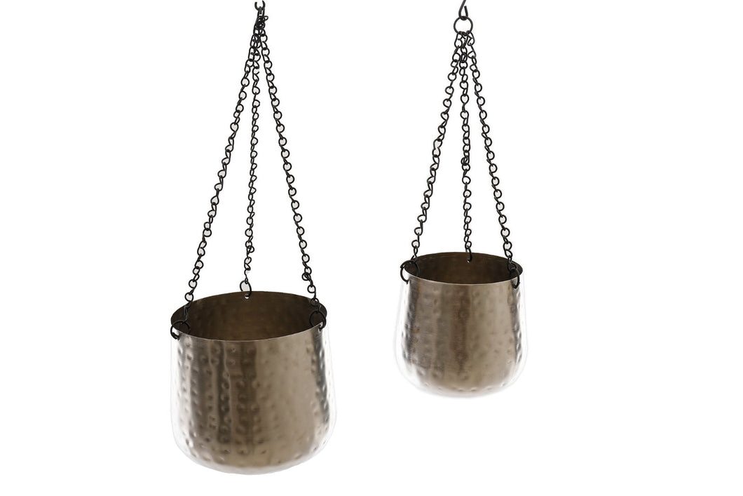 Set of Two Hanging Hammered Planters