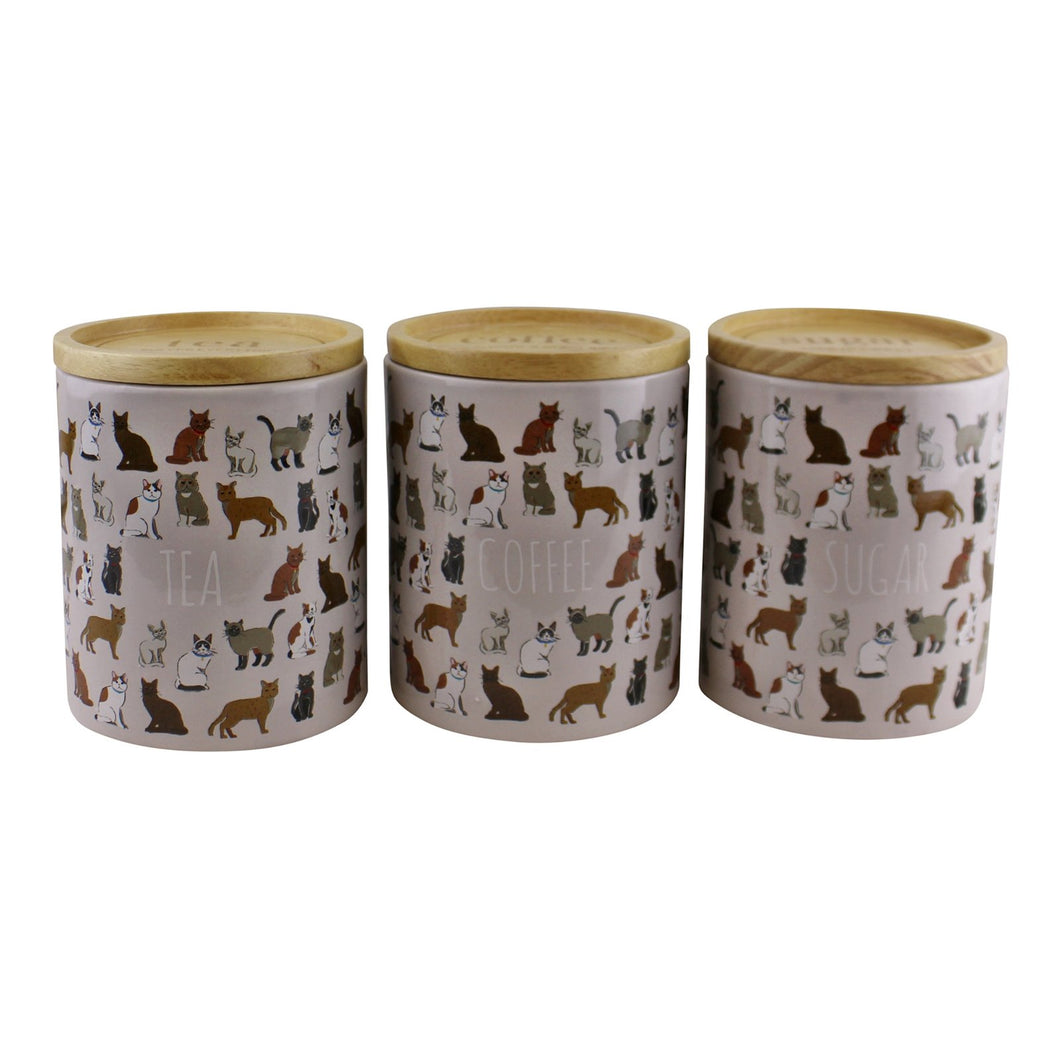 Ceramic Cat Design Tea,Coffee & Sugar Canisters