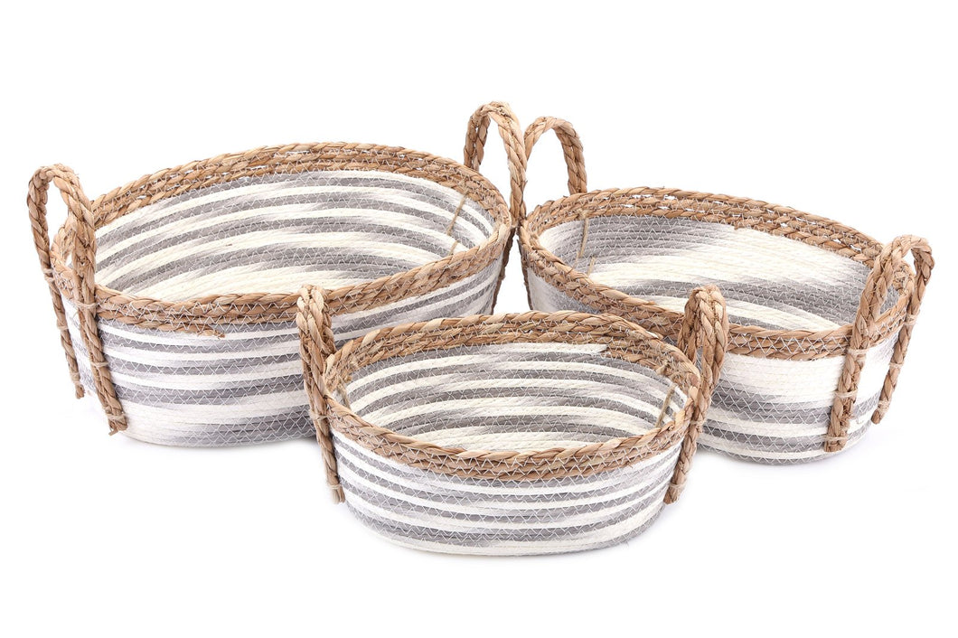 Set of Three Stripey Oval Storage Baskets