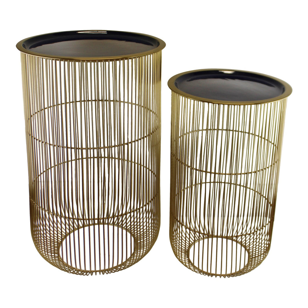 Set of 2 Decorative Side Tables in Gold & Navy Blue