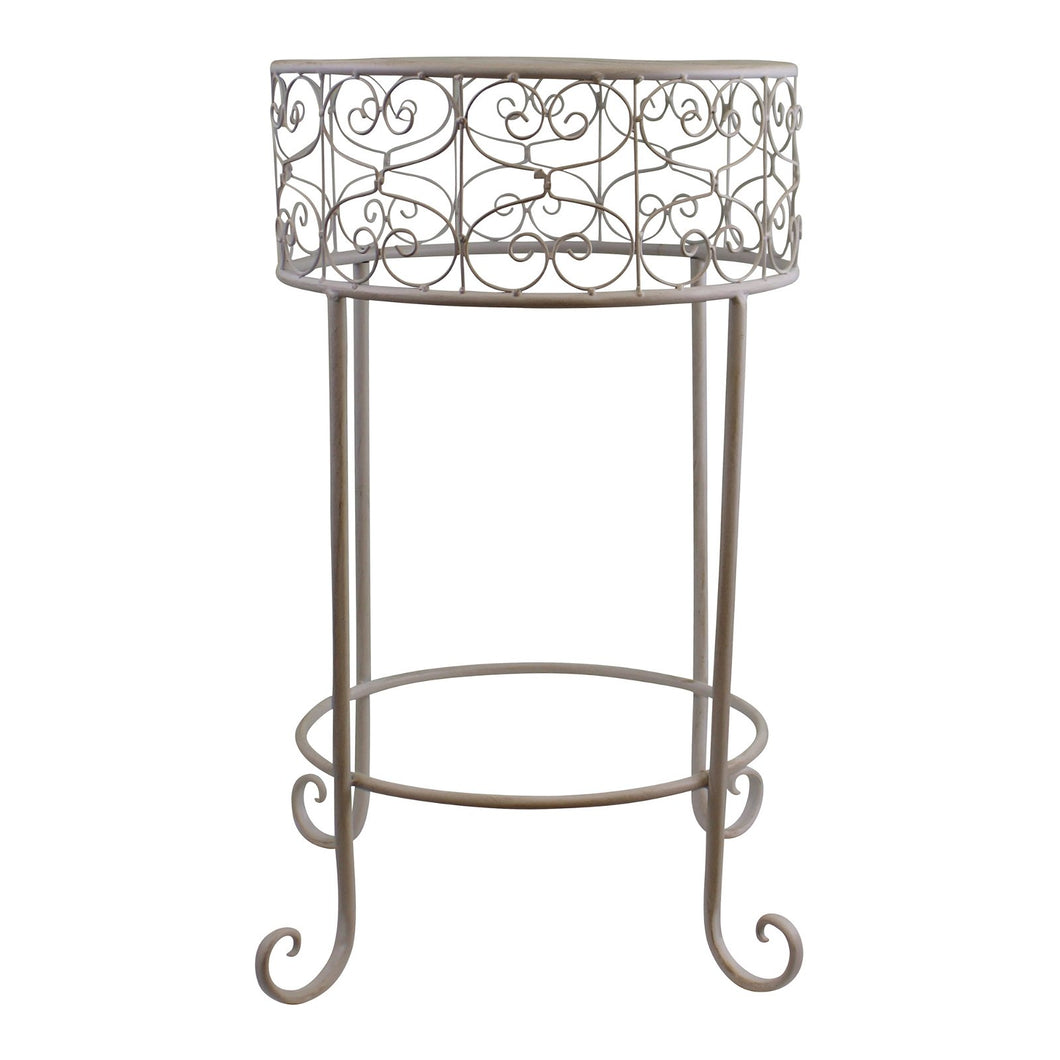 Cream Scroll Metal Plant Stand
